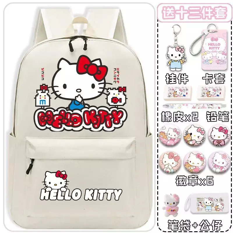 Sanrio-mochila escolar de Hello Kitty para niños, mochila ligera de gran capacidad con dibujos animados, para estudiantes masculinos y femeninos