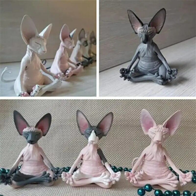Gato Meditação Figurinhas Colecionáveis, Decoração artesanal em miniatura, Animais Figura Brinquedos