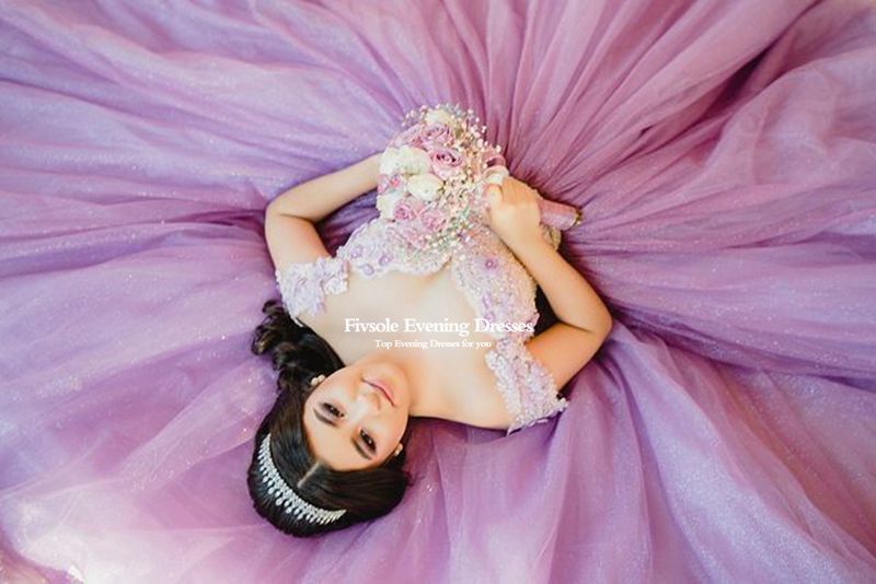 Fivsole夜会服チュールquinceaneraのドレス2022 vネックレースアップリケの花真珠甘い16ドレスvestidosデ15 anos
