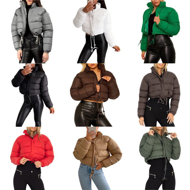 Jaket parka wanita lengan panjang, jaket musim dingin wanita, tebal, hangat, warna Solid, kerah berdiri, jaket ritsleting, mantel bantalan luar, musim gugur