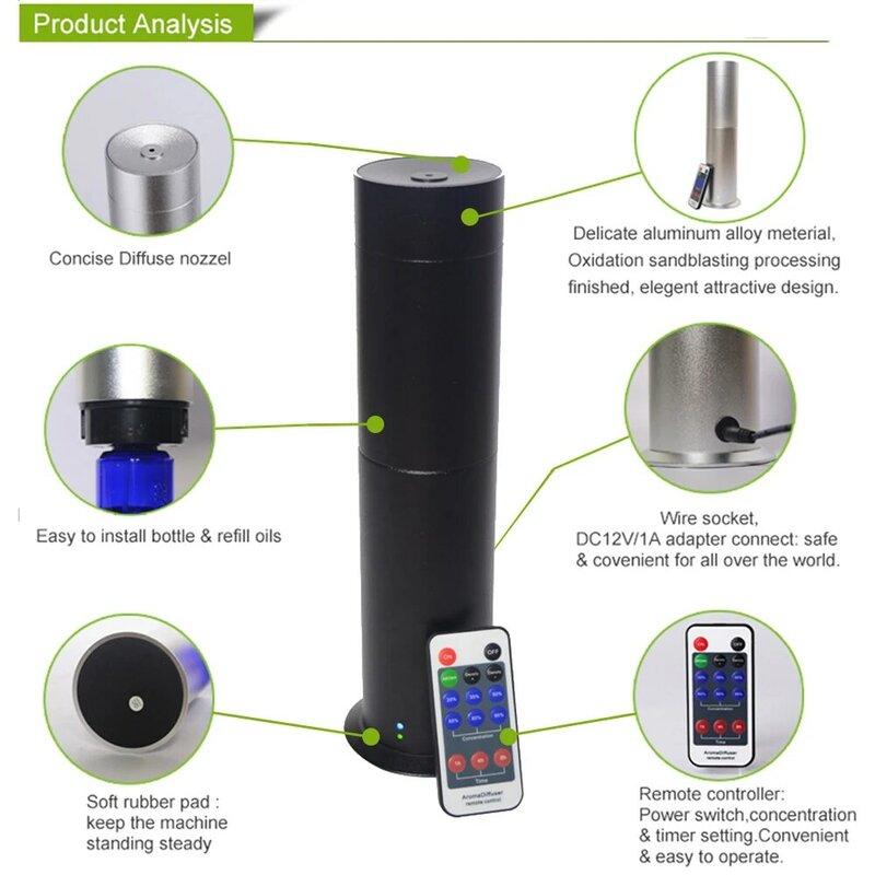 Alumínio Alloy Remote Control Aroma Difusor, Perfume Ambientadores para Casa, Óleo Essencial Incenso Queimador, 360 Aroma, Bluetooth, 120ml, Novo