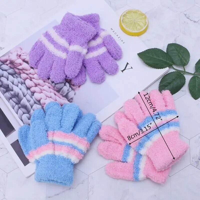Плюшевые полосатые варежки на подкладке, перчатки разного цвета, зимние теплые перчатки с длинными пальцами