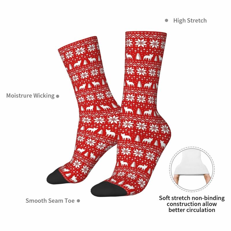 Chaussettes SilhouUP à motif de vacances de Noël, bas absorbant la sueur, chaussettes longues, bouledogue français, Harajuku, toutes saisons