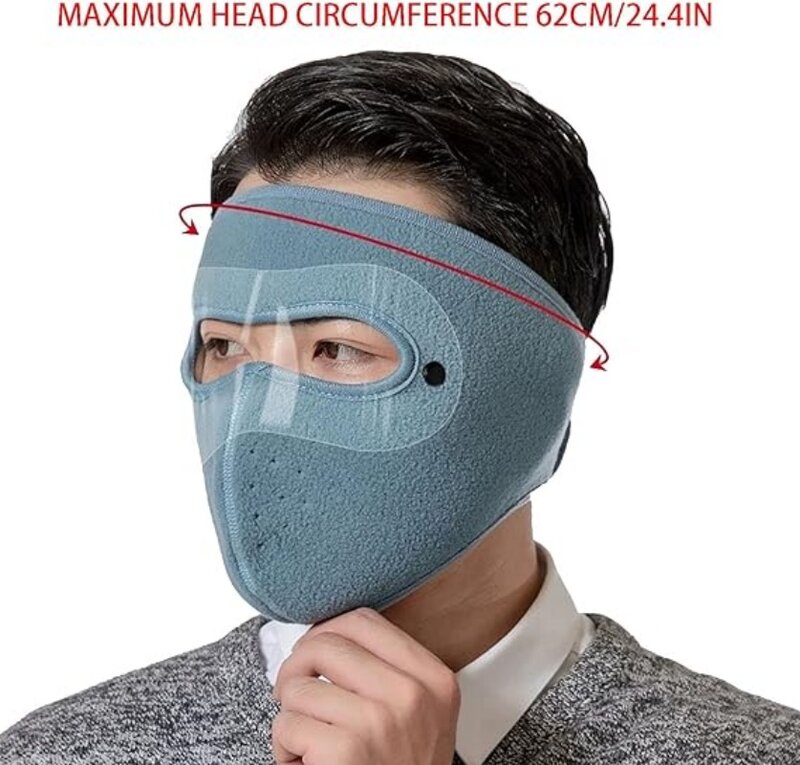 Máscara facial completa à prova de vento transparente para homens e mulheres, velo, quente, ao ar livre, ciclismo, respirável, espessado, à prova de poeira, inverno