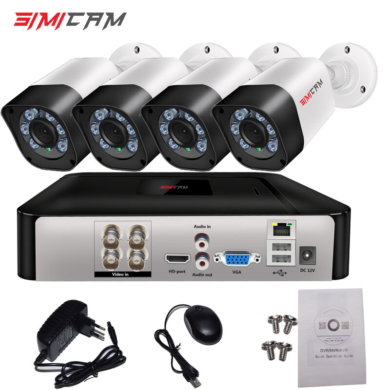 Sistema de cámaras de seguridad H.264 Full 1080p/720pHome CCTV para interior y exterior, SIMICAM DVR, 4 canales y 2MP, visión nocturna y diurna, alerta de movimiento
