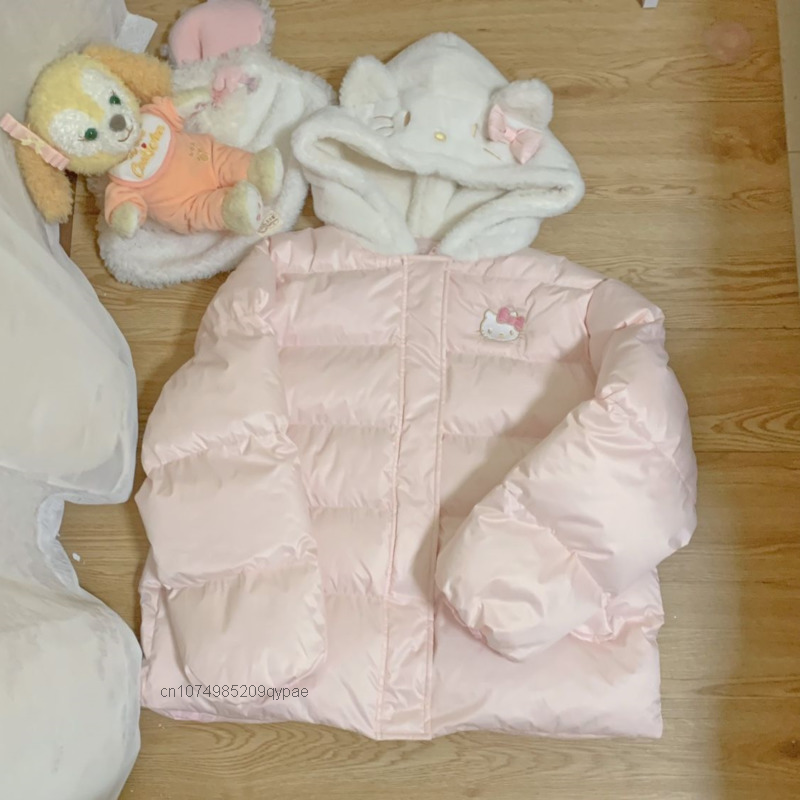 Kawaii Sanrio mantel katun tebal wanita, jubah roti bordir Hello Kitty Y2k gadis manis parka atasan kartun lucu serbaguna