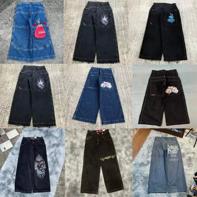 JNCO-Calças jeans largas para homem e mulher, Hip Hop, bordadas, de alta qualidade, Y2K, vintage, casual, góticas, perna larga, roupas masculinas