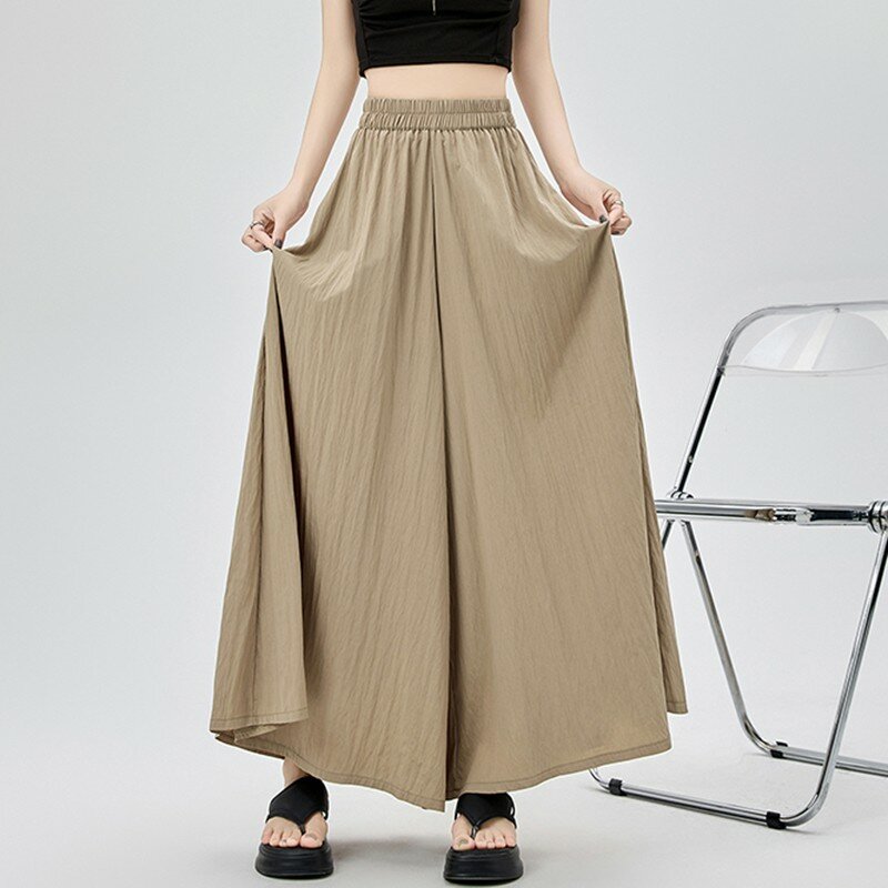 High Waist Wide Leg Pants Women New Arrival 2024 Summer Simple Style Solid Color Loose Female Casual Ankle-length Pants W1737