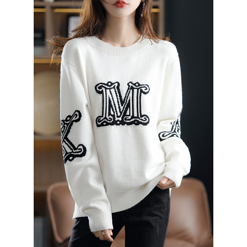 Autumn and Winter Cashmere Elegant Women's Cashmere Pullover O Neck Slouchy Loose Soft Women's Sweater Fashion Pullover