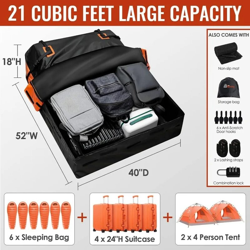 Car Rooftop Cargo Carrier Bag, 21 Cubic Feet 100% Waterproof Heavy Duty 840D Car Roof Bag for All Vehicle with/Without Racks