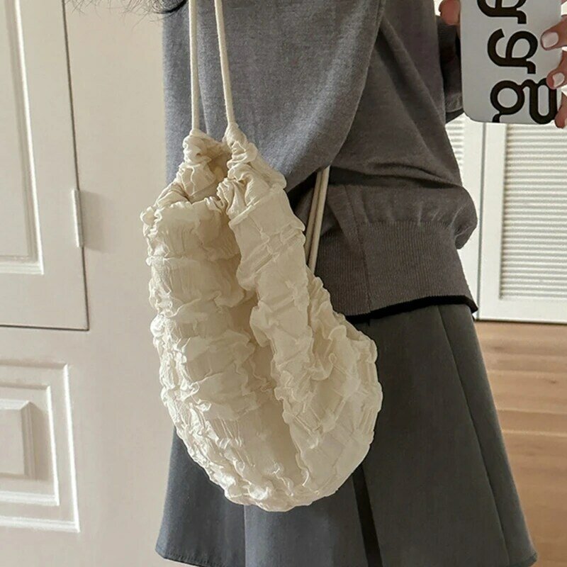 Nuvem plissada pequena mochila com cordão bolsas femininas bolsas ombro