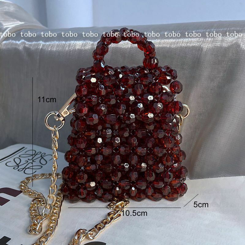 Mini sac à bandoulière à chaîne pour femmes, sac à main de styliste en acrylique transparent, boîte de perles, fourre-tout tissé, petit sac à main, nouvelle collection