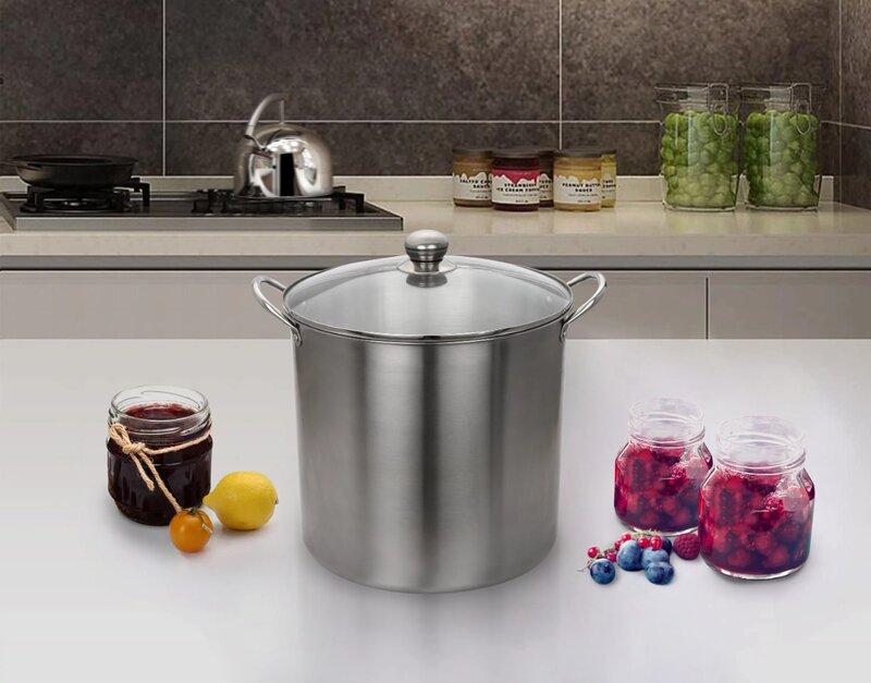 The Stainless Steel 21.5 Quart Multi Use Food Canner with Tempered Glass Lid Silver