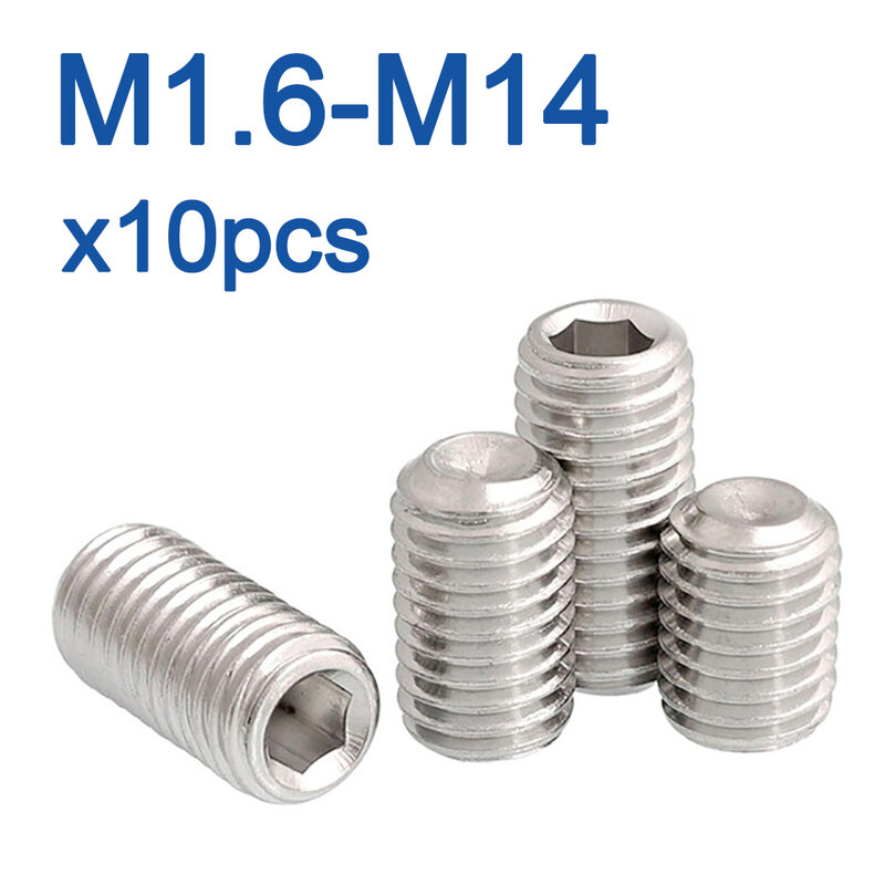 10 pcs/lot Hex Socket Set Screw Cup Point Stainless Steel M2 M3 M4 M5 M6 M8 M10 Headless Hexagon Socket Grub Screw DIN916