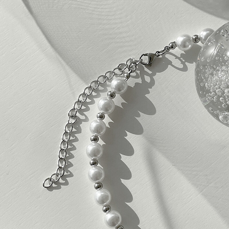Semplice moschettone in acciaio inossidabile collana con punto di perle da uomo in stile industriale Design Trendy Hip Hop collana maschile gioielli