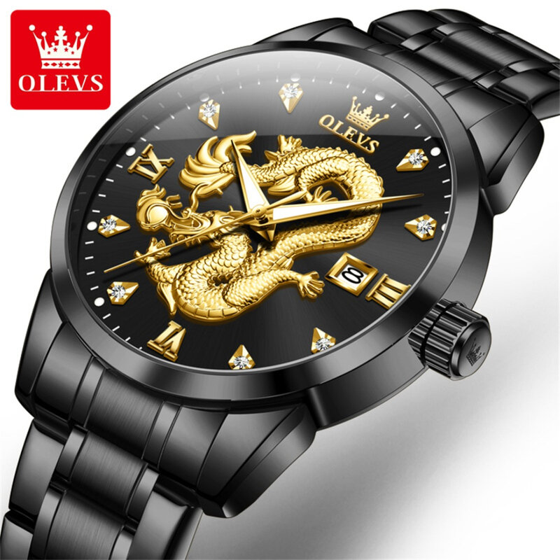 OLEVS 3619 modny zegarek kwarcowy prezent okrągły zegar ze stali nierdzewnej
