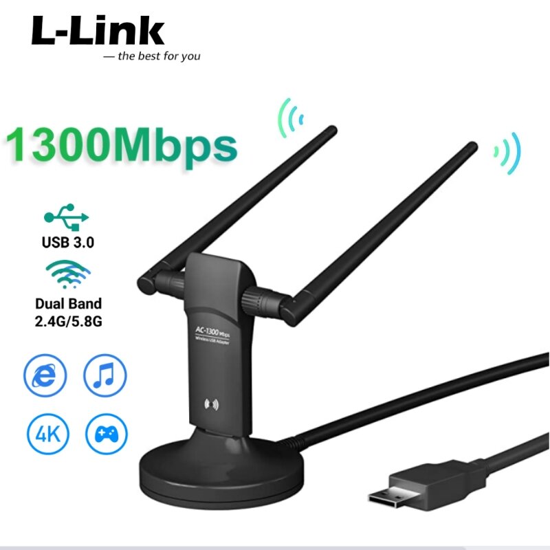 L-link-tarjeta de red inalámbrica de 1300Mbps, adaptador WiFi de doble banda USB 3,0, Dongle para PC, portátil, antenas de internet con cuna USB