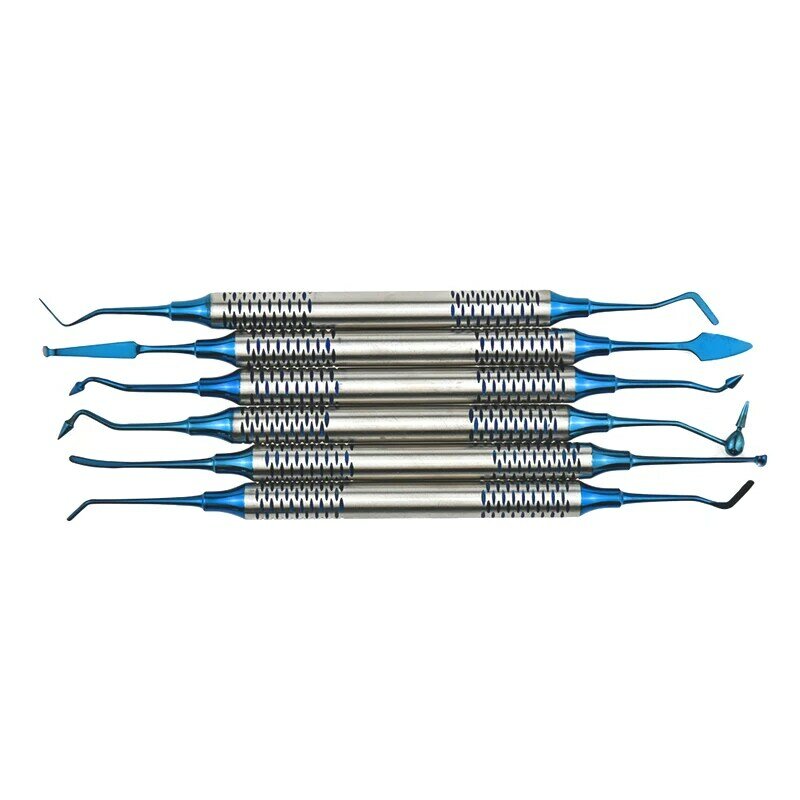 6PCS Dentistry Composite Resin Filling Tool Set Spatula Titanium Plated Head Thick Handle Dental Filler Instrument Material