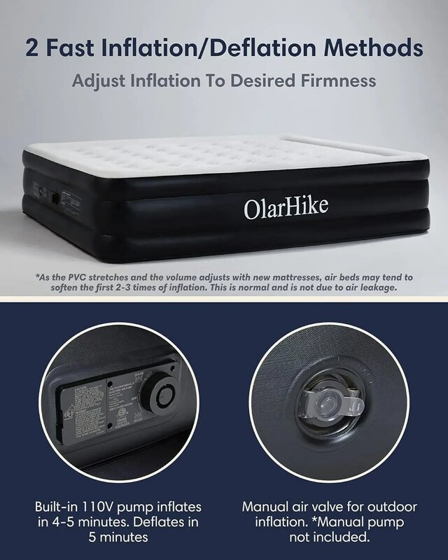 Air Mattress with Built in Pump, All Size 18 Inch Elevated Quick Inflation/Deflation Inflatable Bed, Durable Family Blow Up Bed