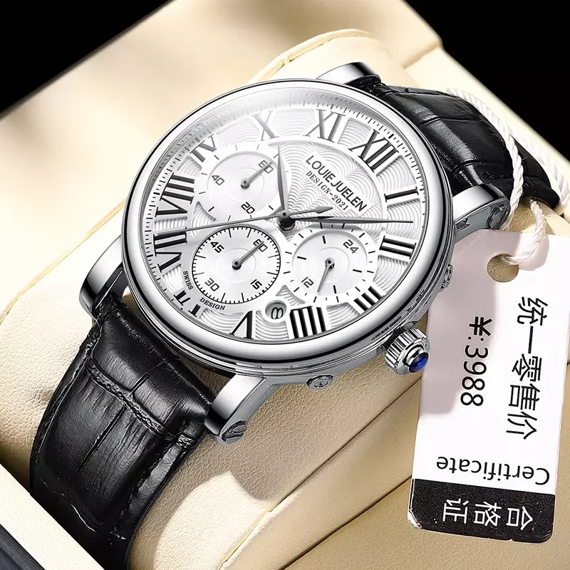 BELUSHI-Relógios de pulso de couro genuíno masculino, relógio masculino impermeável, quartzo, luxo, marca esportiva, negócios, cronômetro, homem, 2023