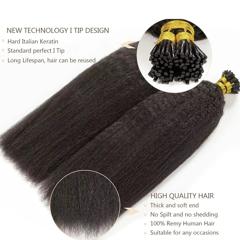 Kinky Straight Extensão Do Cabelo Humano, Pré Bonded Remy extensões de cabelo, Micro Link HairVirgin, Micro Loop Ring, 12-30in