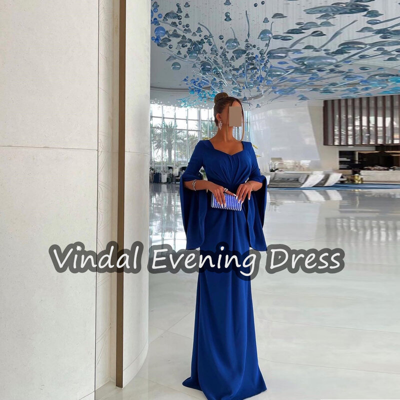 Vindal Sweetheart Neckline Evening Dress Floor Length Crepe Elegant Ruffle Built-in Bra Saudi Arabia 1/2 Sleeves For Woman 2024