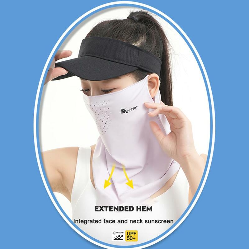 Женская маска для защиты от солнца, летняя дышащая шелковая велосипедная вуаль с защитой от УФ-лучей, подвесное полотенце для лица с закрытыми ушами, солнцезащитный козырек для лица T8G8