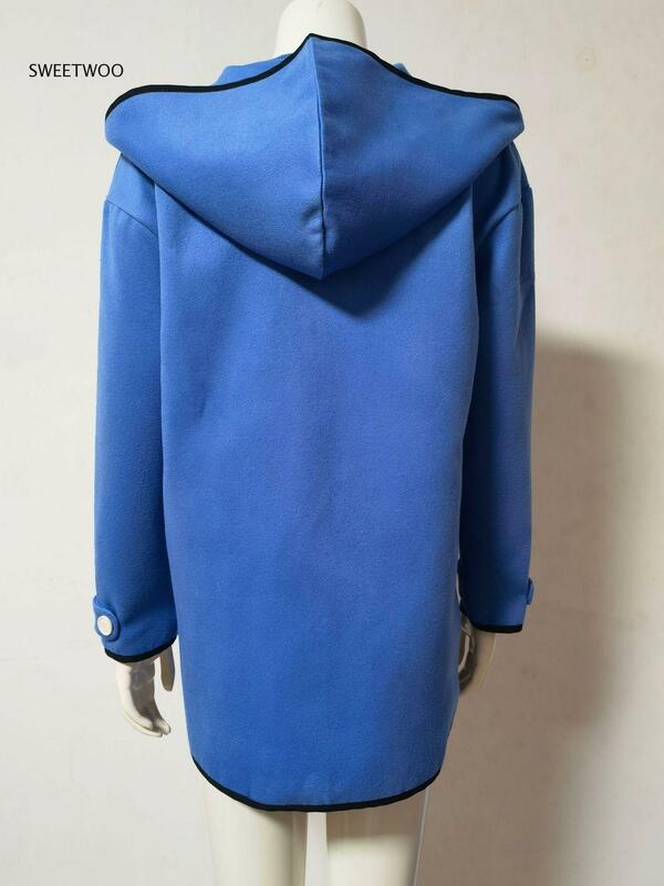 Abrigo con capucha para mujer, Chaqueta larga informal con cuello de retales, talla grande, para primavera y otoño, 7 colores, 2022
