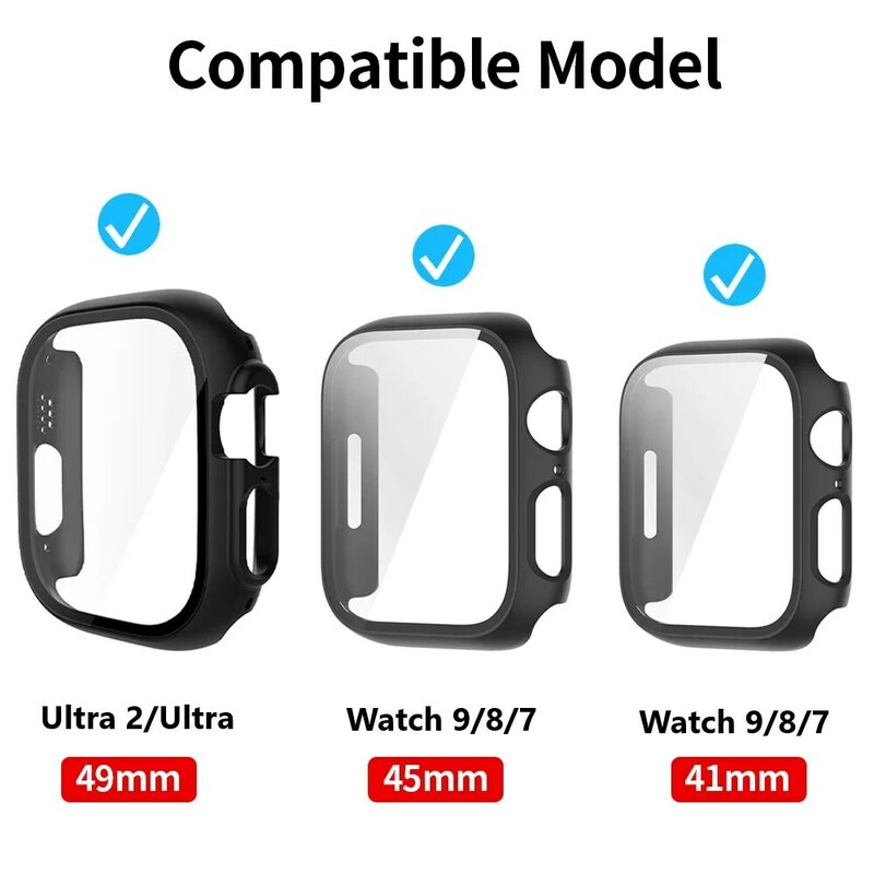 Стекло и фотоэлемент для Apple Watch версии 7/8/9, 41 мм, 45 мм, защита экрана 44 мм, 40 мм, бампер из поликарбоната для iWatch Ultra Ultra 2 49 мм, защитный чехол