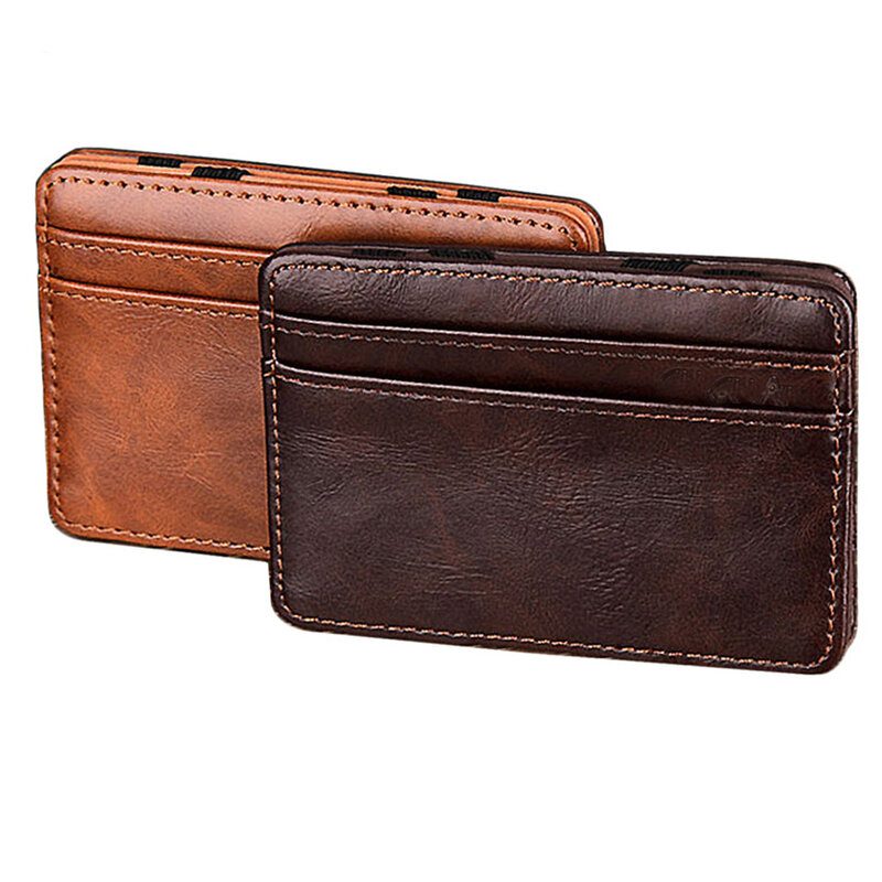 1 Pc Magic Card Holder mężczyźni Slim portfel gniazda kart kredytowych PU Leather Bifold mała torebka Compact Money torebka Cash Bag 2023 nowy