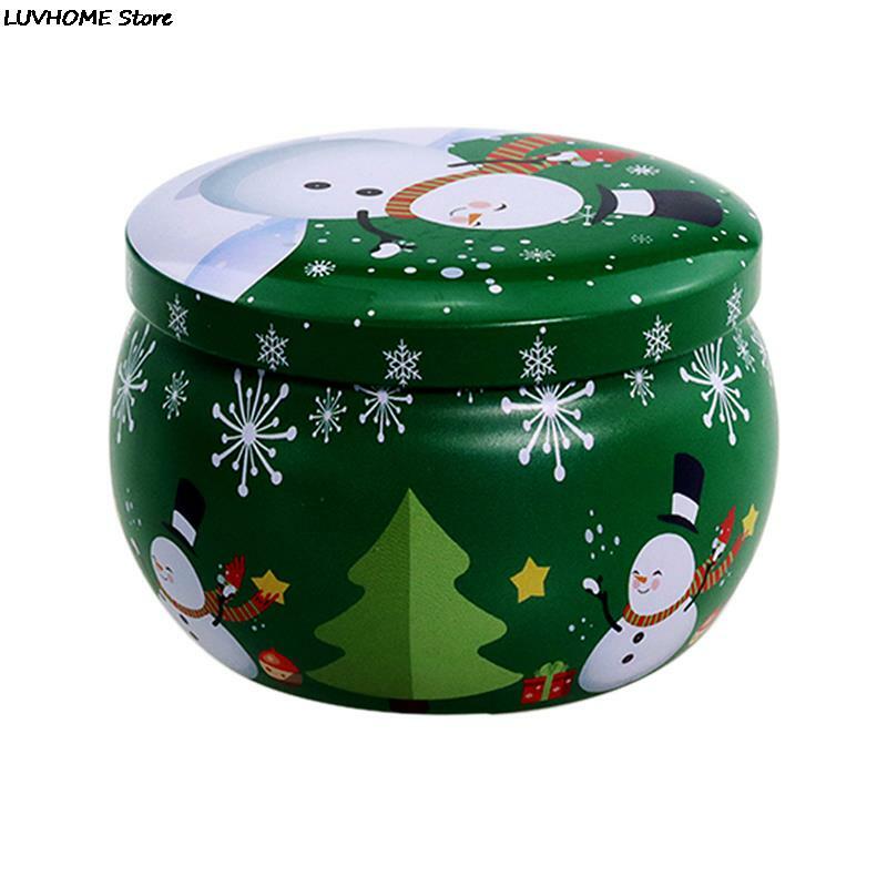Kaleng kaleng Natal Mini permen bulat kaleng permen timah untuk hadiah pemberian Natal stoples kaleng beraroma wadah lilin bulat