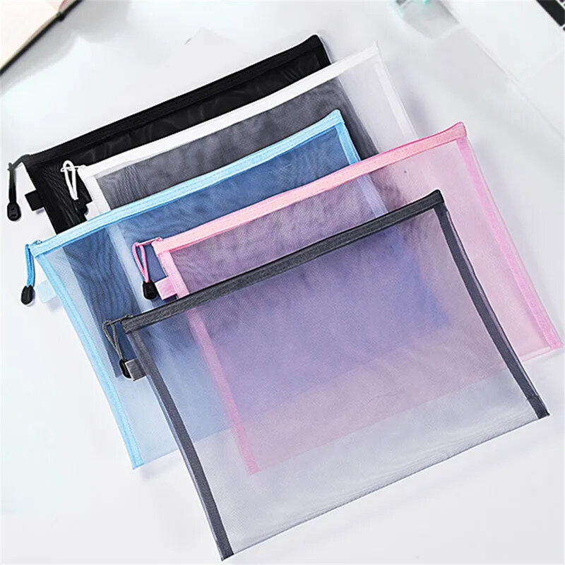 Nylon Mesh File Bag A4 A5 Transparent Zipper Test Paper Information Bag Office Student Pen Bag Subject Bag Puzzle Storage Bag