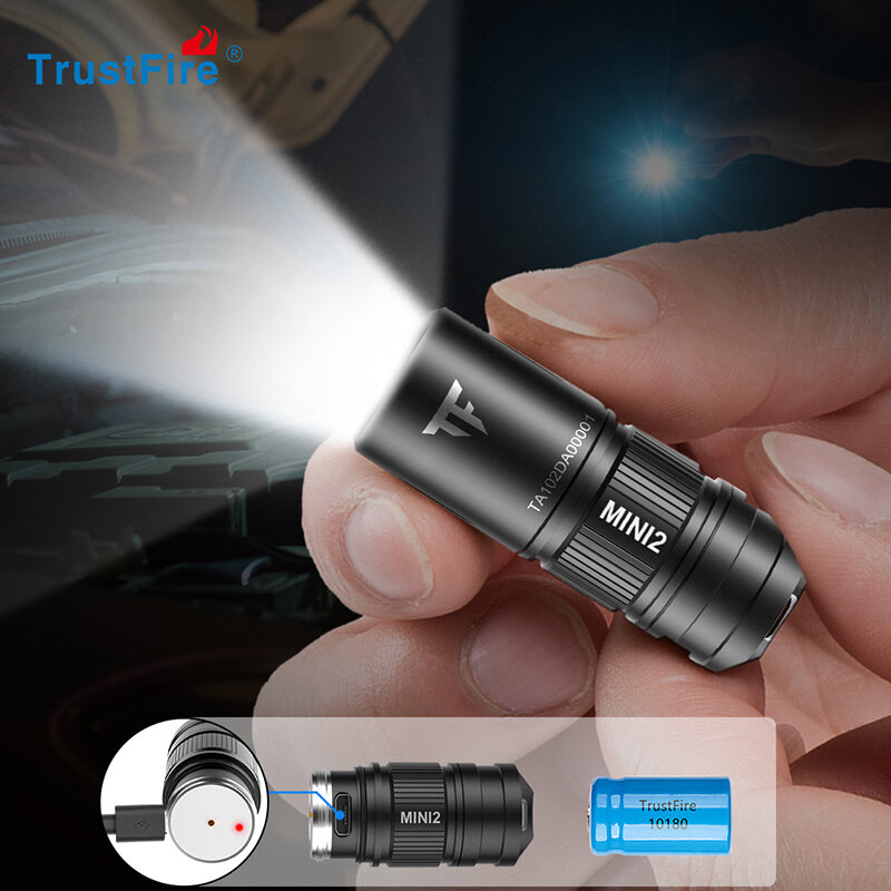 Trustfire-minilinterna Led recargable Mini2, llavero alimentado por Usb, luz Flash de 250 lúmenes, IPX8, EDC