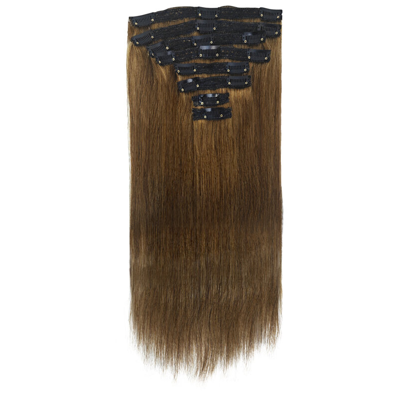 Straight Clip In Hair Extension 100% Real Human Hair 12-26 Inch Medium Light Brown #6 120g For Salon High Quality With 18Clips