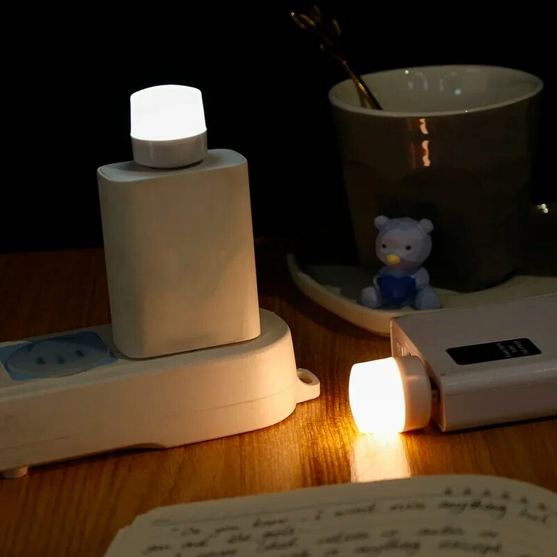 Lampu malam kecil USB putih hangat, 10/10 buah lampu malam LED pelindung mata lampu pengisi daya USB colokan komputer lampu baca buku daya ponsel