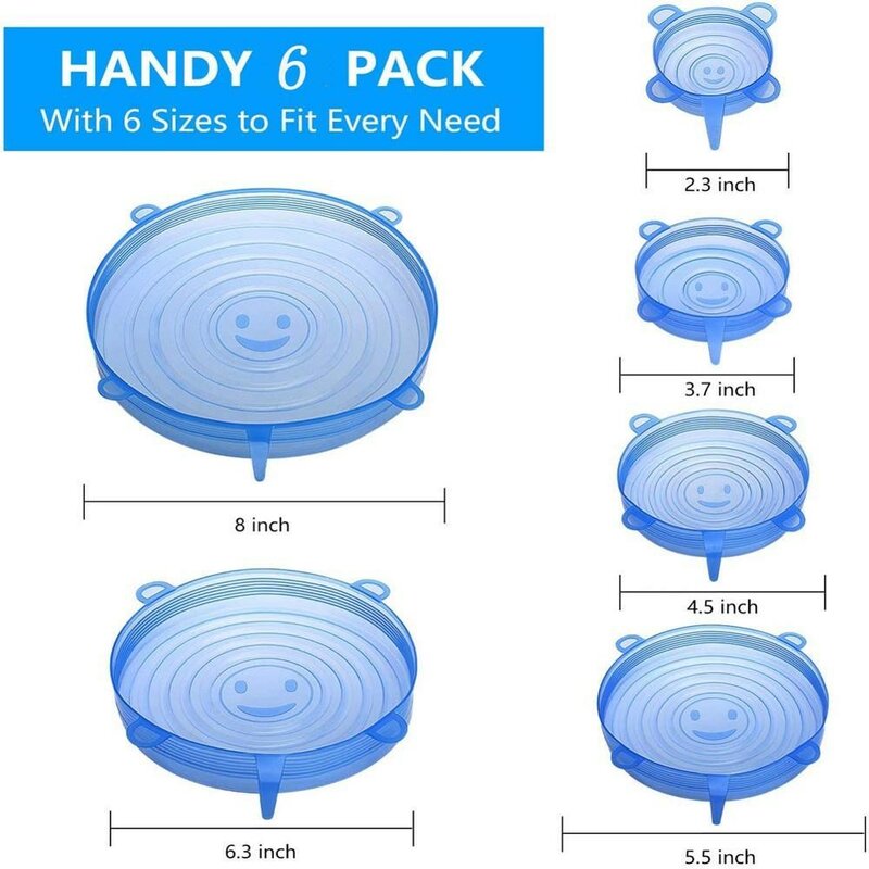 6 Pcs Silicone Cover  Stretch Lids for Kitchen Microwave Food Covers Bowl Caps Elastic Silicone Lid Cap Universal Adaptable Lids