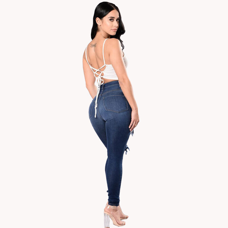 Woman Pencil Pants Ripped Y2k Slim Fit High Waist Vintage Streetwear Casual Fashion High Stretch Blue Jeans Ladies Baggy Jeans