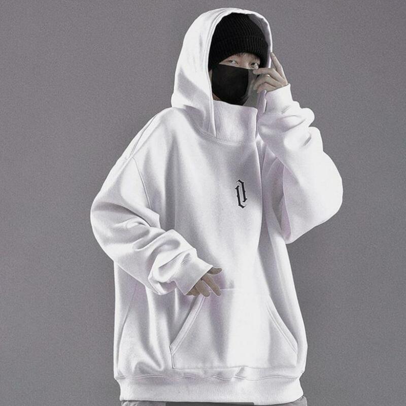 Outono hoodie chique gola alta inverno hoodie streetwear moletom com capuz bolso grande masculino outono hoodie roupas