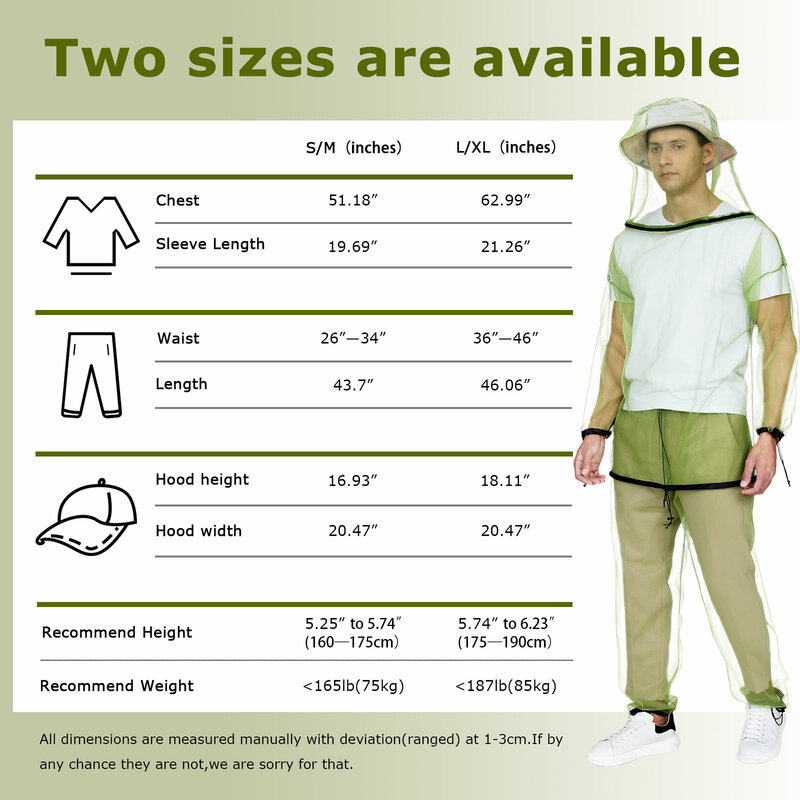 HENNCHEE Mosquito Suit - Net Bug Mesh Pants & Jacket with Hood for Outdoor Protection from Bugs, Flies, Gnats