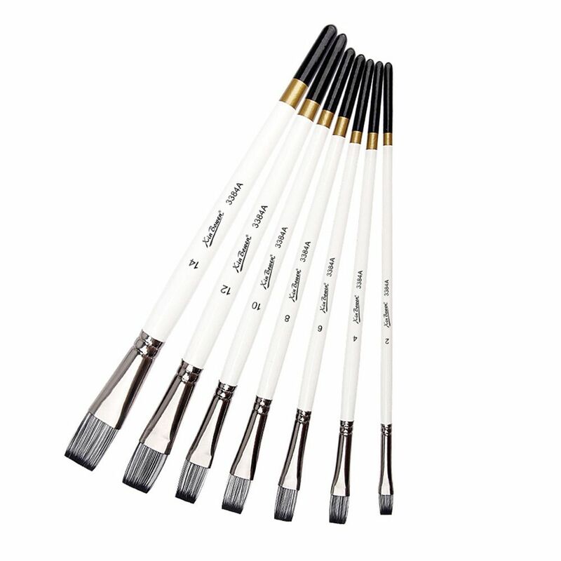 7 pz/set Set di pennelli per pittura per capelli in Nylon manico in legno pennelli per olio acrilici portatili facili da tenere bianchi