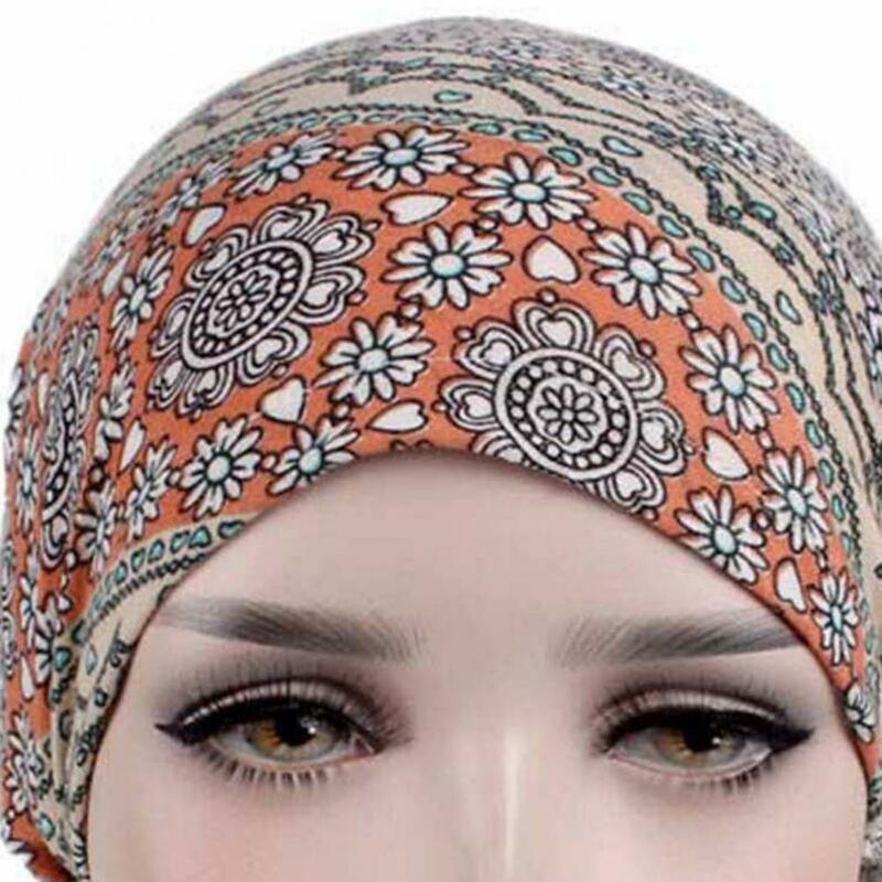 Moslim Hijab Vrouwen Hoofddoek Mode Print Rekbare Hoofdtooi Koepel Geen Rand Tulband Hoed Moslim Headwrap