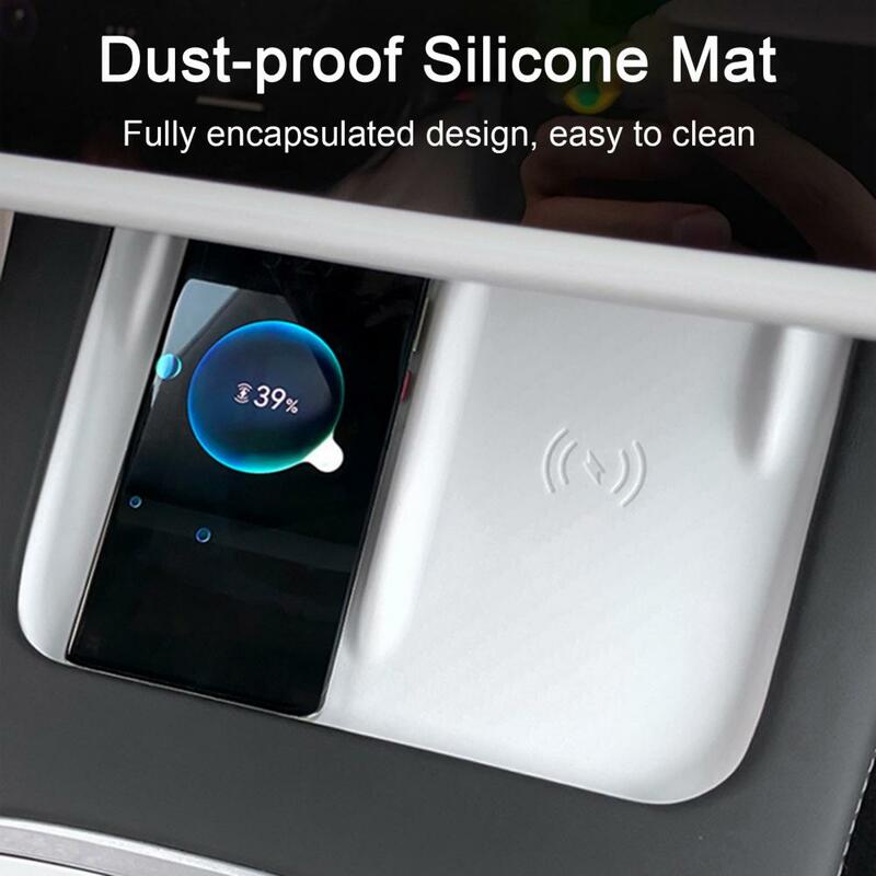 For Tesla Model 3 Y 2023 2022 2021 Silicone Wireless Charging Pad Non-Slip Mat Dust-Proof Charger Protect Cover Car Accessories