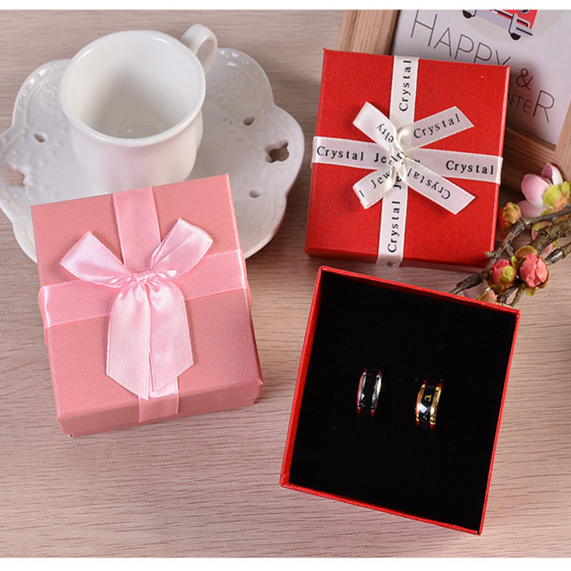 Caja de embalaje de joyería de papel con lazo, organizador de almacenamiento de anillo, pendientes, collar, exhibición, caja de regalo de boda, caja de joyería de alta gama