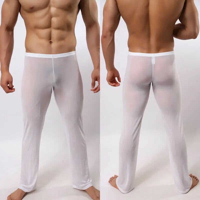 Hirigin pantaloni elasticizzati trasparenti a rete morbida Sexy da uomo pantaloni da notte pantaloni da uomo trasparenti caldi Homewear