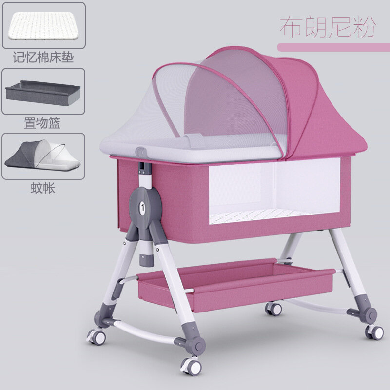 Baby Crib Newborn Bed Splicing Big Bed Baby Crib Bb Crib Cradle Bed Multi-functional Mobile and Foldable