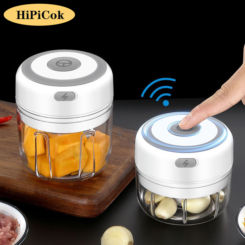 HiPiCok-Picadora de alimentos eléctrica, picadora de carne, trituradora de ajo, Mini prensa de ajo, trituradora de verduras, máquina USB, Gadgets de cocina