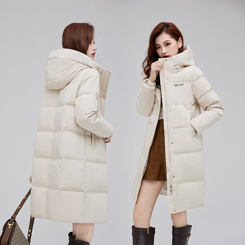 Parka en coton pour femme avec capuche et fermeture éclair, manteau long épaissi, mode américaine, vente en gros, hiver, nouveau, 2023