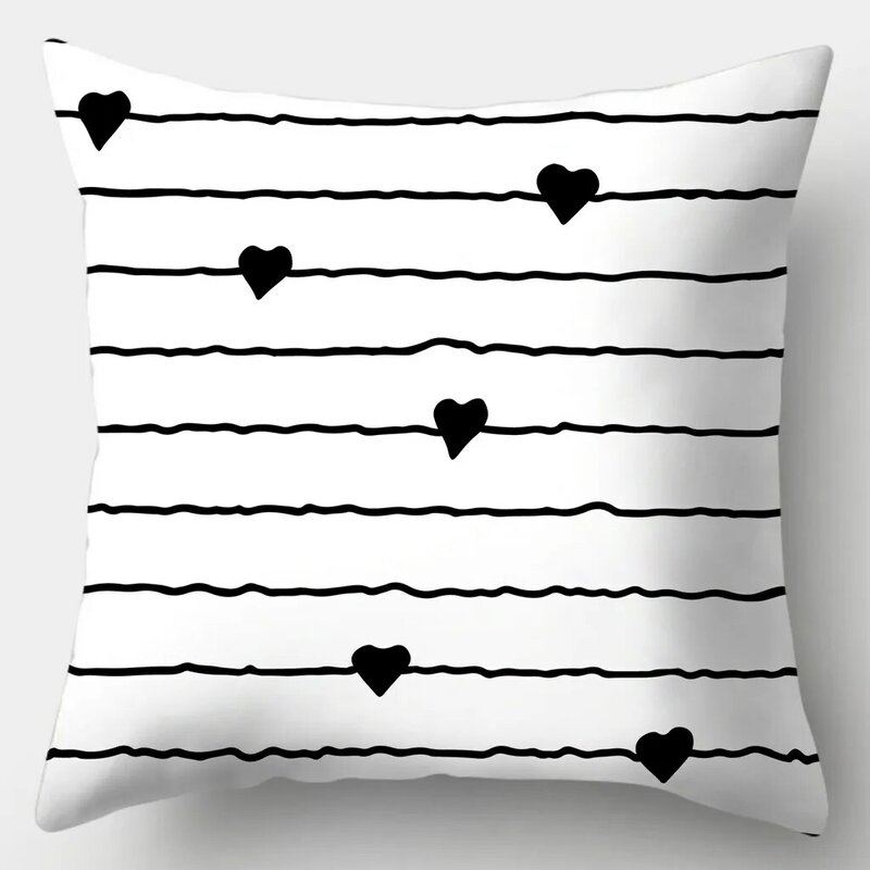 Black and White Pillowcase Square Sofa Pillow Cover Stripes and Leaves Pattern Cushion Cover