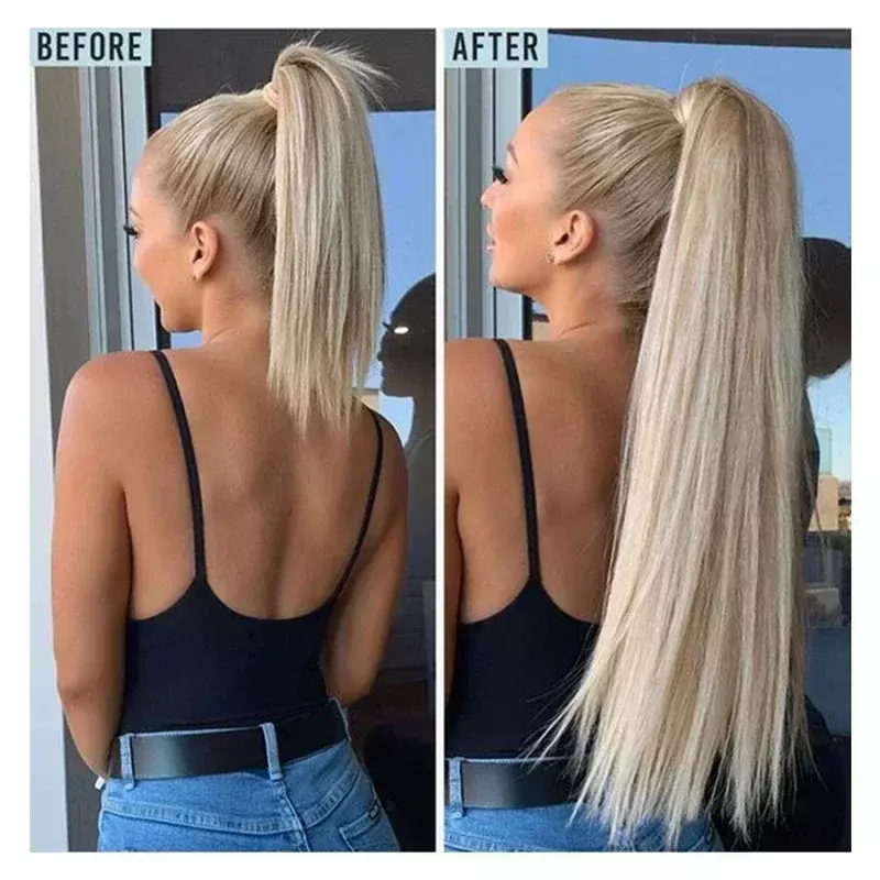 24'' Curly Ponytail Hair Extension Long Wavy Ponytail Fake Hair Extension Natural Synthetic Blonde Pony Tail Hairpiece for Women