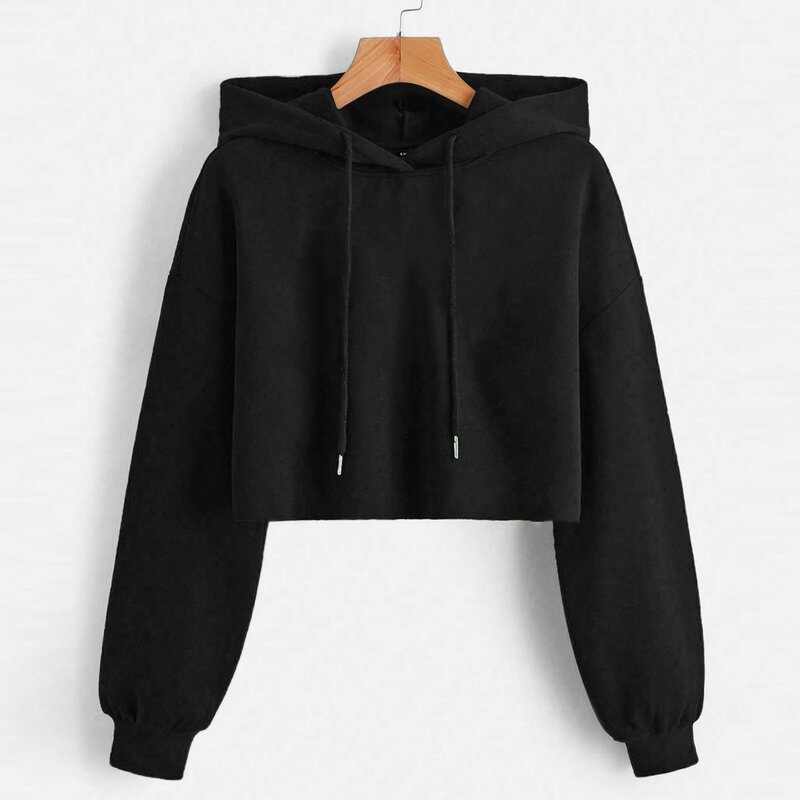Hooded Solid Sweatshirt Color Casual Long Women Sleeve Crop Loose Hoodie Top Sweater Light Harajuku Female Pullover Y2k 2023